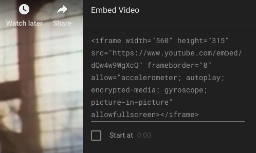 example of youtube embed code